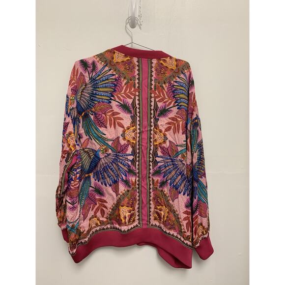 Farm Rio Pink Macaw Scarf Print Cardigan Button Front Rayon Women's XL - Picture 5 of 6
